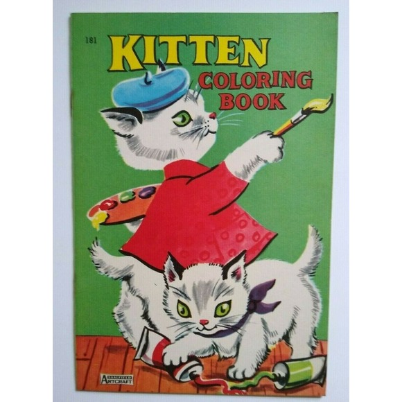 Big Little Book Kitten Coloring Book Saalfield 181 White Cat With Painting Brush - Picture 2 of 9